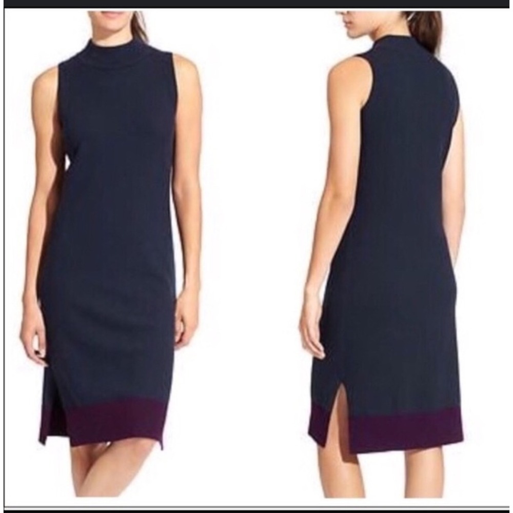 Athleta Winterlude‎ Mockneck Merino Wool Blend Sweater Midi Dress S Navy Purple